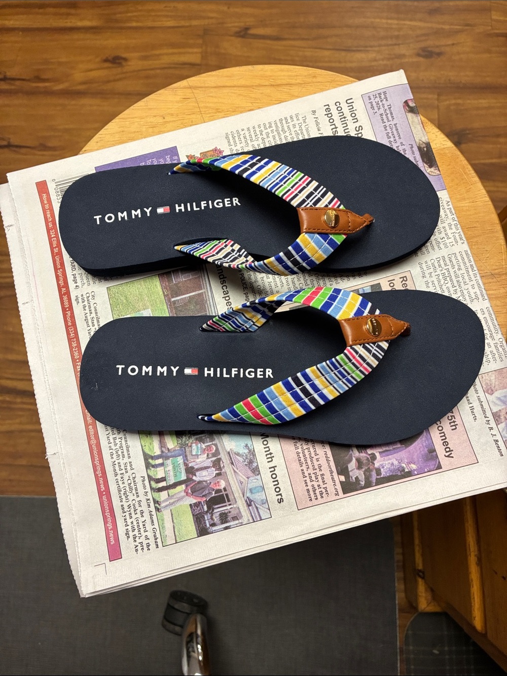 Tommy Hilfiger Black Flip Flops with Multicolor Striped Straps